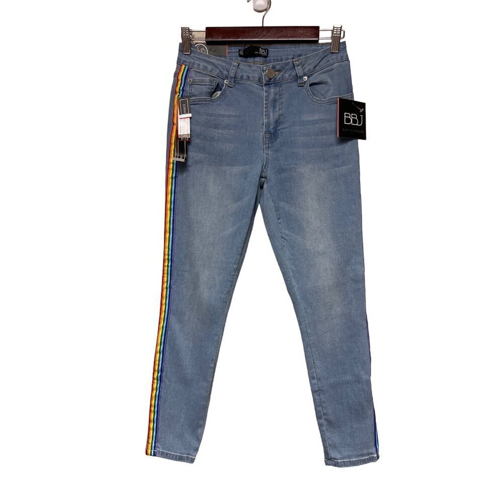 NEW! BBJ Boom Boom Jeans Rainbow Stripe Denim Blue Jeans Women's Size 28